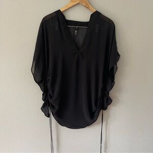 Victorias Secret Black Sheer Top Ruched Oversize V-Neck Size XS/S